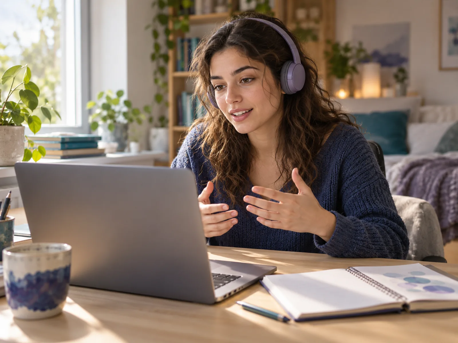 Learner practising English in an online lesson at home
