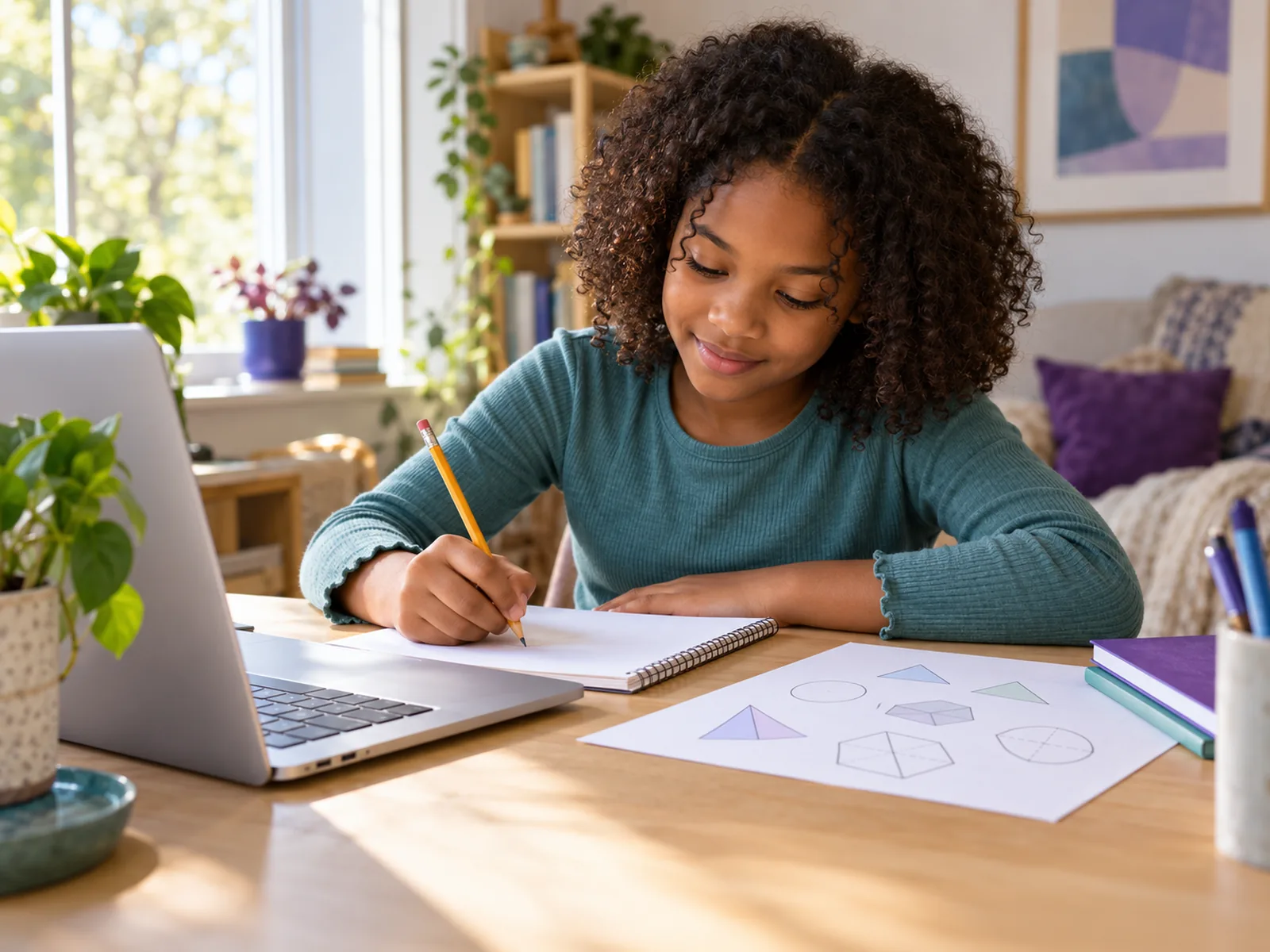 Young learner working through a maths exercise at home